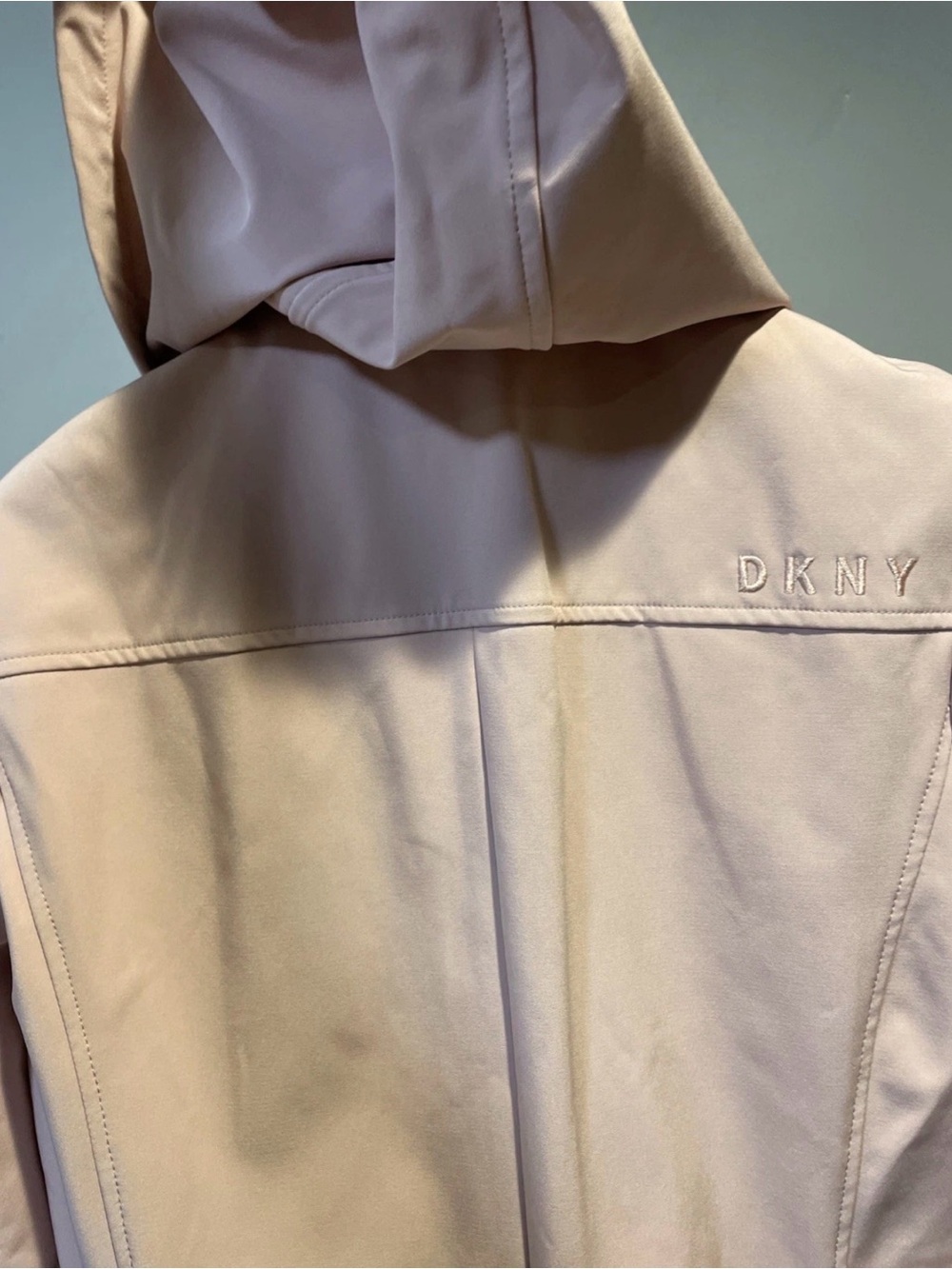 DKNY Blush Pink Trench Coat with Hood - Picture 5 of 9